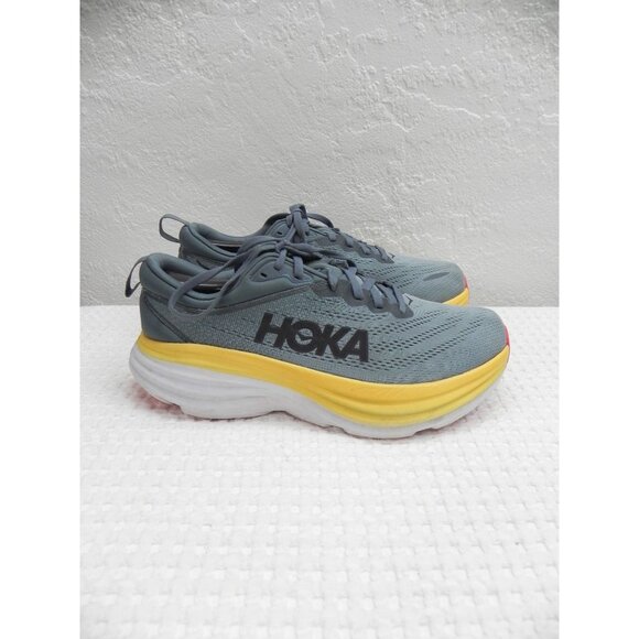 Hoka One One Bondi 8 Running Shoes Men’s Size 8.5 X-Wide Gray/Yellow - Picture 1 of 10